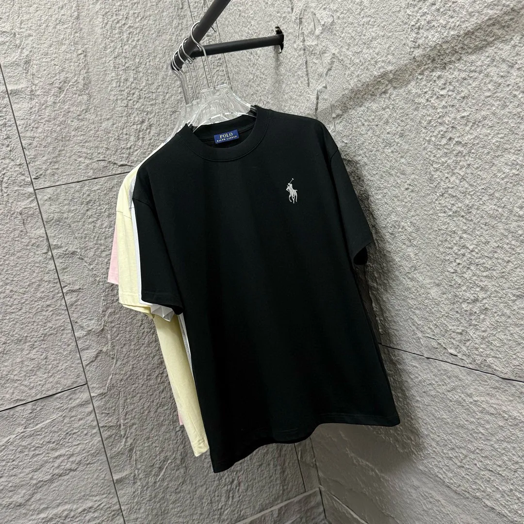 P150 Polo* Ralph Lauren 2025 spring and summer new style Classic pony embroidery Customized double yarn plain cotton fabric Short-sleeved T-shirt Uniform for men and women Color: black white light pink light blue Size: S (90-130 pounds) M (120-150 pounds) L (140-165 pounds) XL (160-180 pounds) XXL (180-210 pounds)